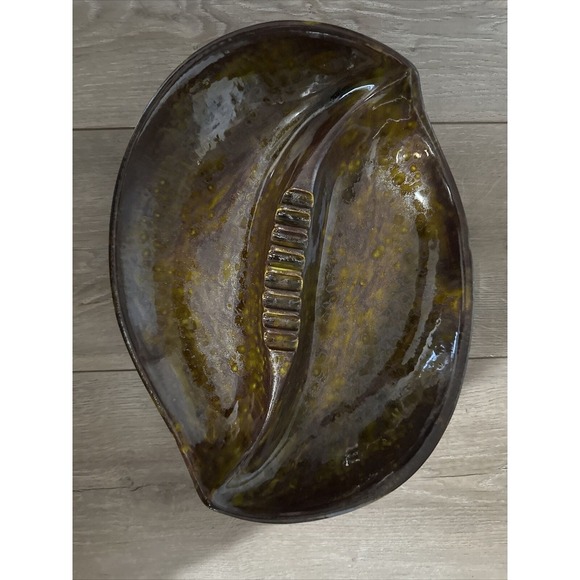 Vintage Large Atomic Ashtray Ceramic Retro Mid Century Modern Decor Brown 12" - Picture 1 of 3